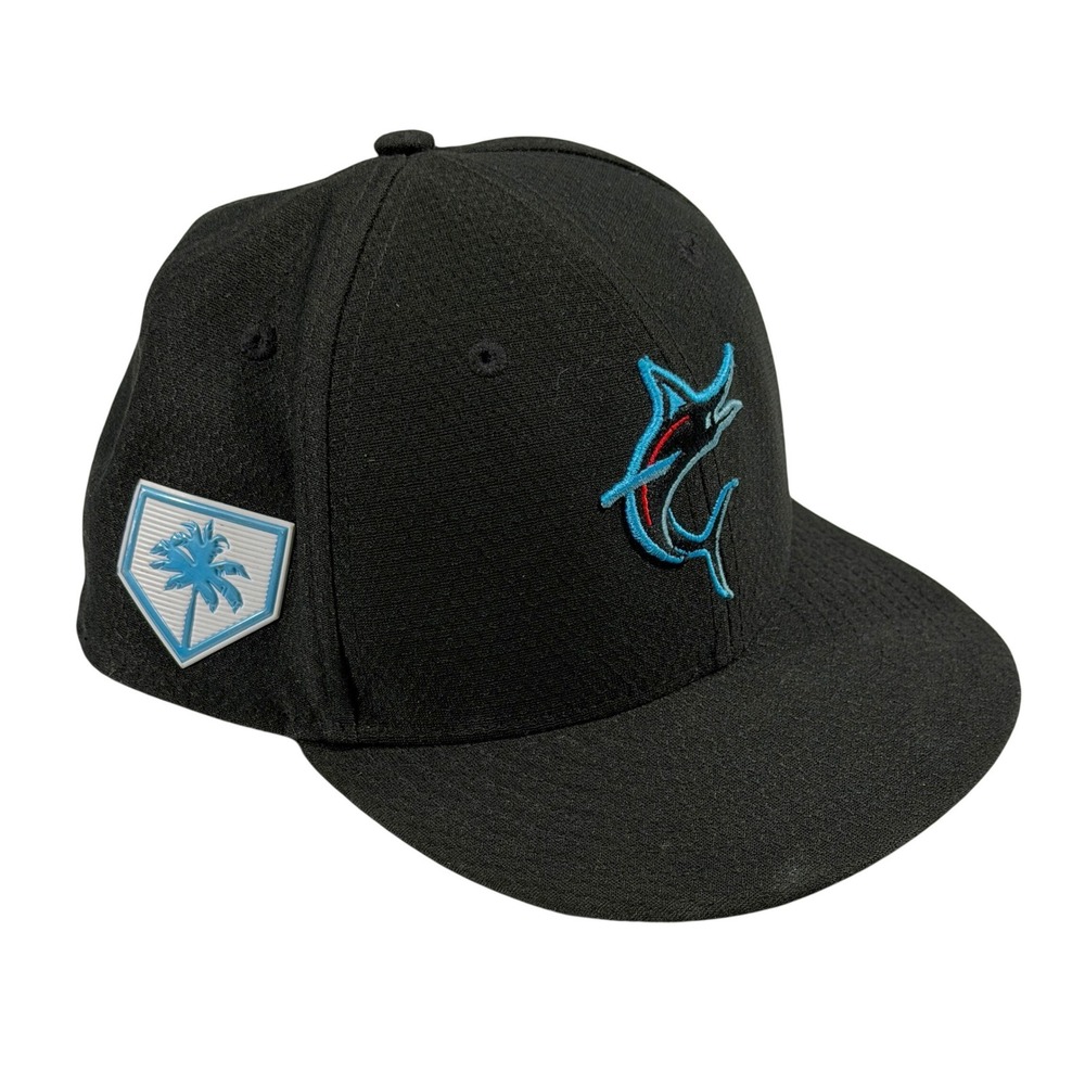 New Era 59FIFTY Miami Marlins Fitted Hat Mens 6 3/4 Black Side Patch MLB Cap